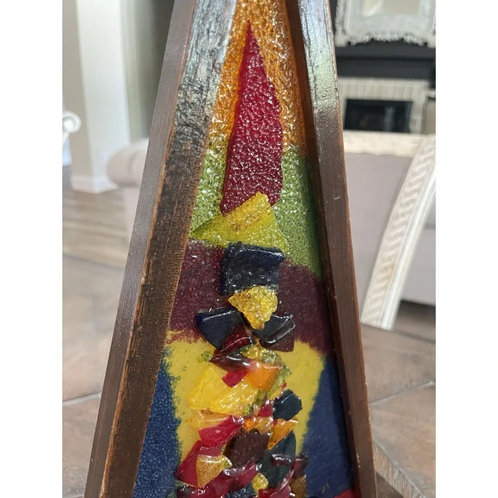 Vtg Mid Century Modern Pyramid Stained Glass Lucite Christmas Tree Lamp MCM